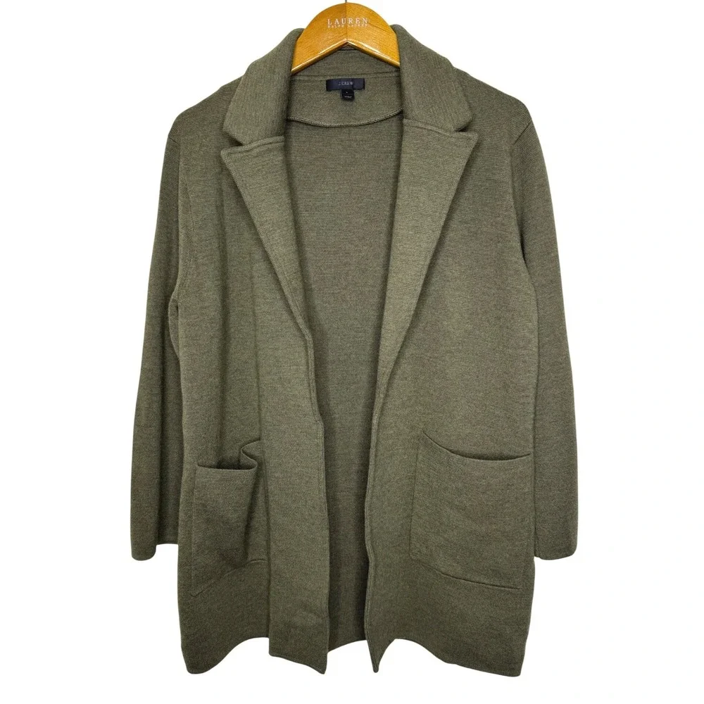 J. Crew Sweater Blazer Olive‎ Green Merino Wool Large